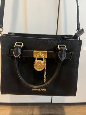 Michael Kors Hamilton Small Leather Satchel Black Leather Crossbody – Like New